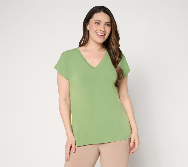 Susan Graver Essentials Liquid Knit Extended Sleeve V-Neck Top — View 14