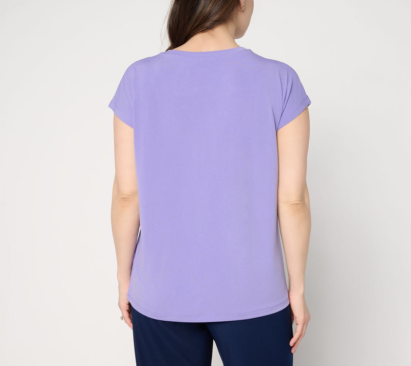 Susan Graver Essentials Liquid Knit Extended Sleeve V-Neck Top — View 5