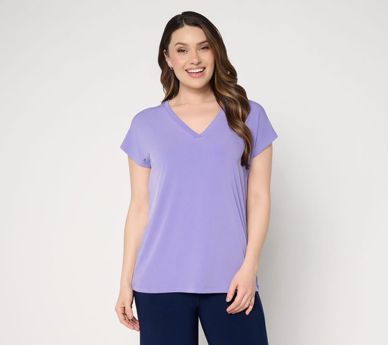 Susan Graver Essentials Liquid Knit Extended Sleeve V-Neck Top — View 16