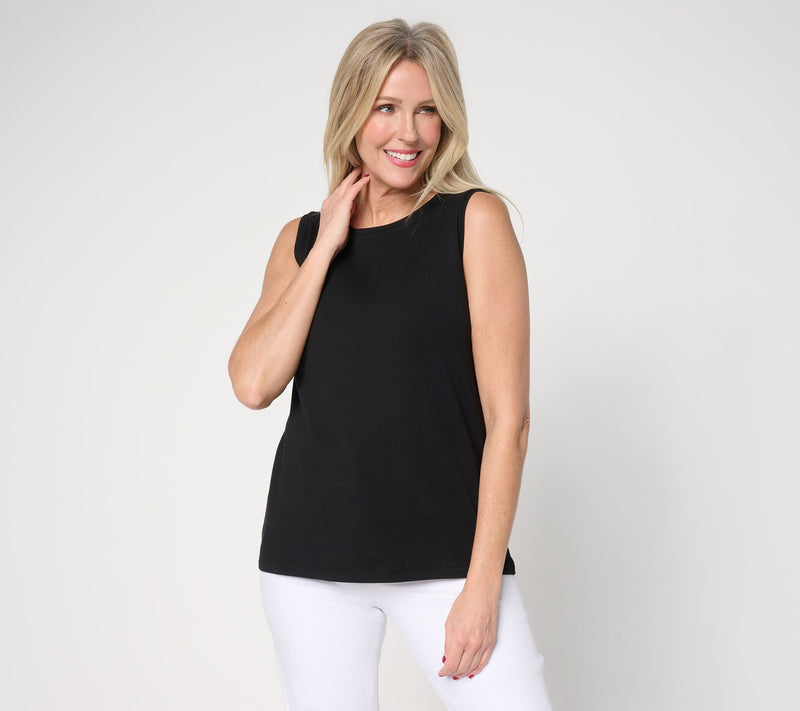 Susan Graver Essentials Comfy Cotton Bateau-Neck Tank — Main view