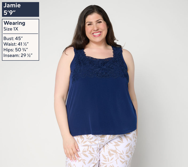 Susan Graver Liquid Knit Sleeveless Top with Lace Detail — View 2
