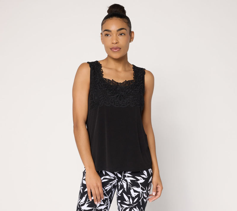 Susan Graver Liquid Knit Sleeveless Top with Lace Detail — View 11