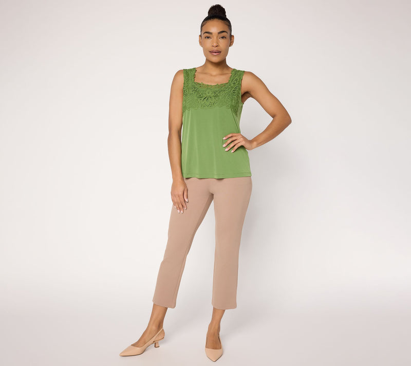 Susan Graver Liquid Knit Sleeveless Top with Lace Detail — View 5