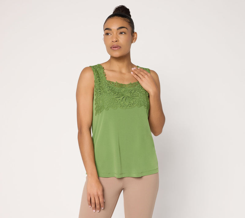 Susan Graver Liquid Knit Sleeveless Top with Lace Detail — View 14
