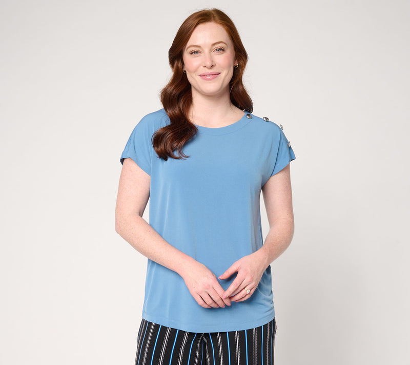 Susan Graver Liquid Knit Extended Sleeve Top with Button Detail — View 11