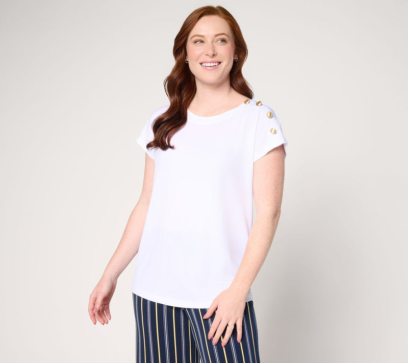 Susan Graver Liquid Knit Extended Sleeve Top with Button Detail — View 12