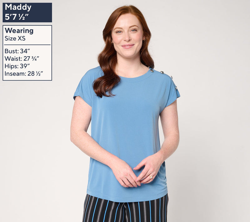 Susan Graver Liquid Knit Extended Sleeve Top with Button Detail — View 3