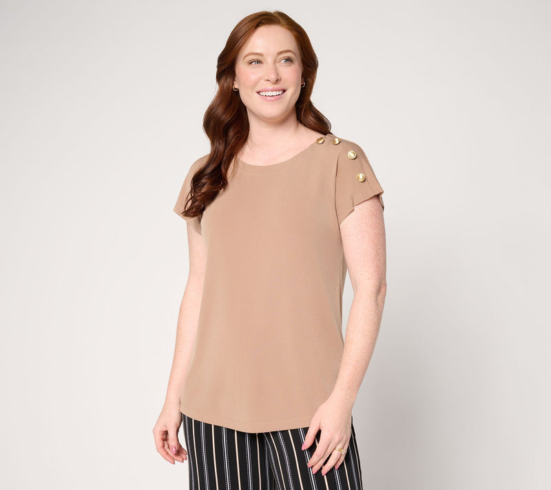 Susan Graver Liquid Knit Extended Sleeve Top with Button Detail — View 13