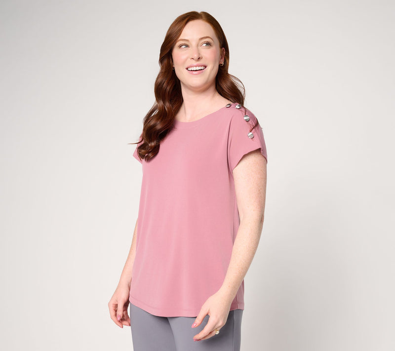 Susan Graver Liquid Knit Extended Sleeve Top with Button Detail — View 14