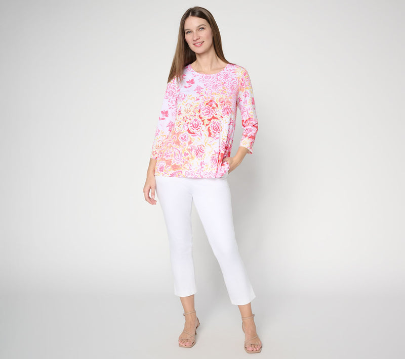 Susan Graver Printed Liquid Knit Scoop Neck A-Line Top — View 5
