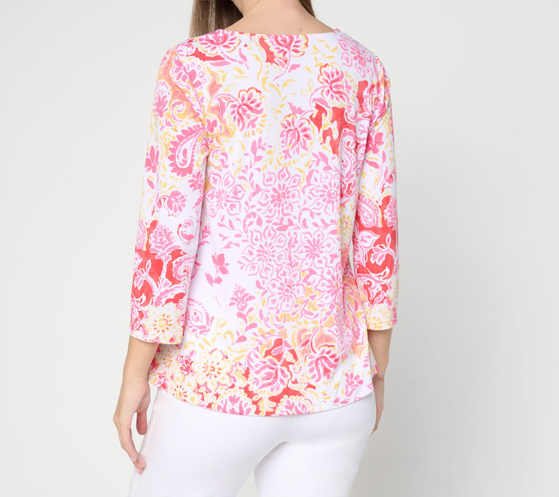 Susan Graver Printed Liquid Knit Scoop Neck A-Line Top — View 4