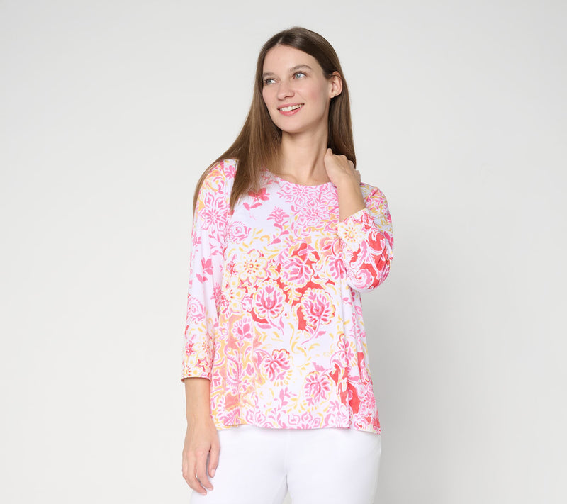 Susan Graver Printed Liquid Knit Scoop Neck A-Line Top — View 12