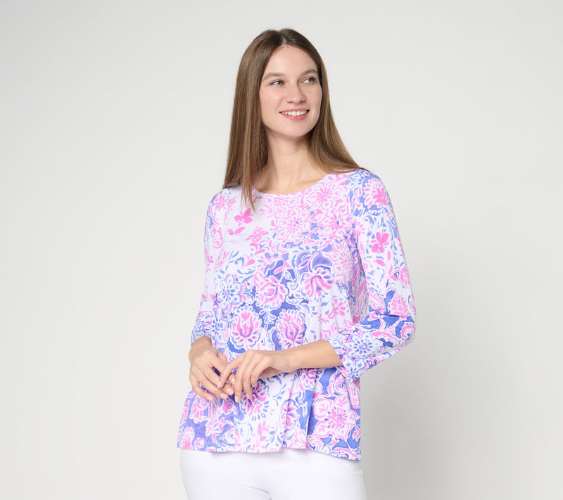 Susan Graver Printed Liquid Knit Scoop Neck A-Line Top — View 13