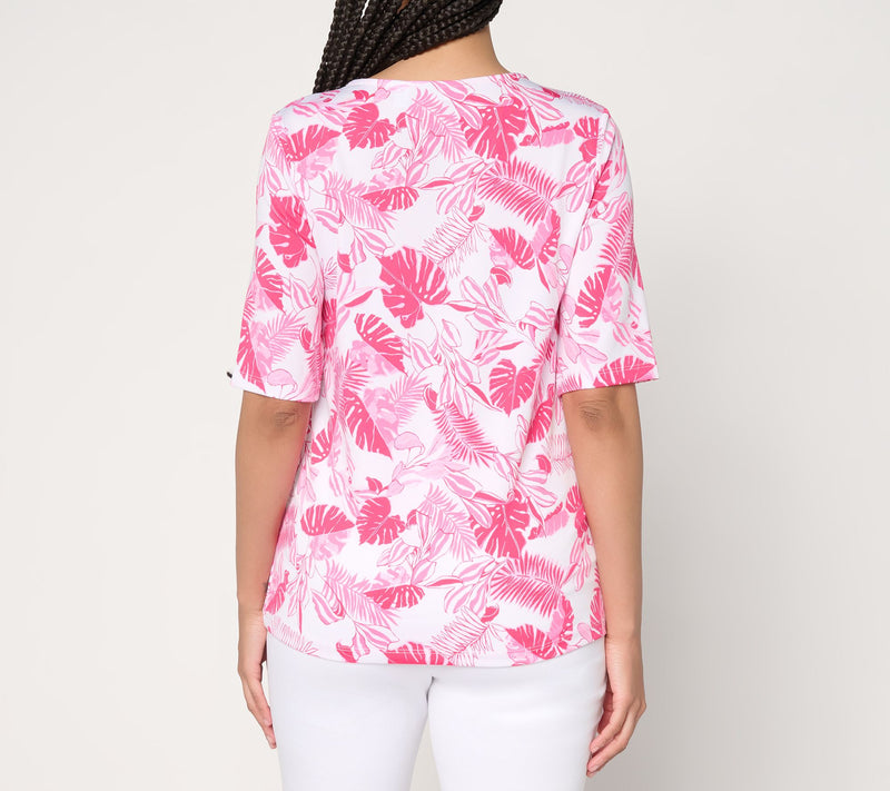 Susan Graver Printed Butterknit V-Neck Elbow Sleeve Top — View 4