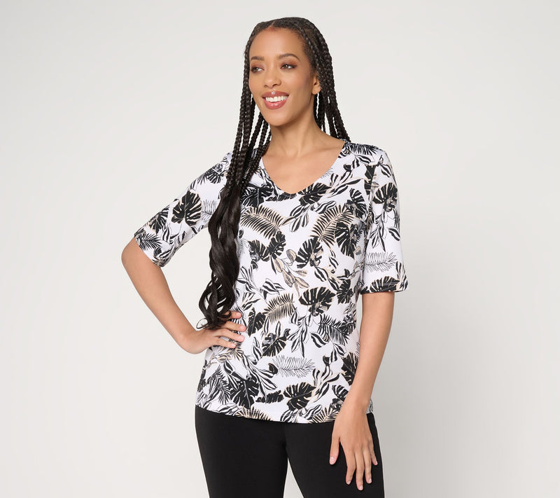 Susan Graver Printed Butterknit V-Neck Elbow Sleeve Top — View 13