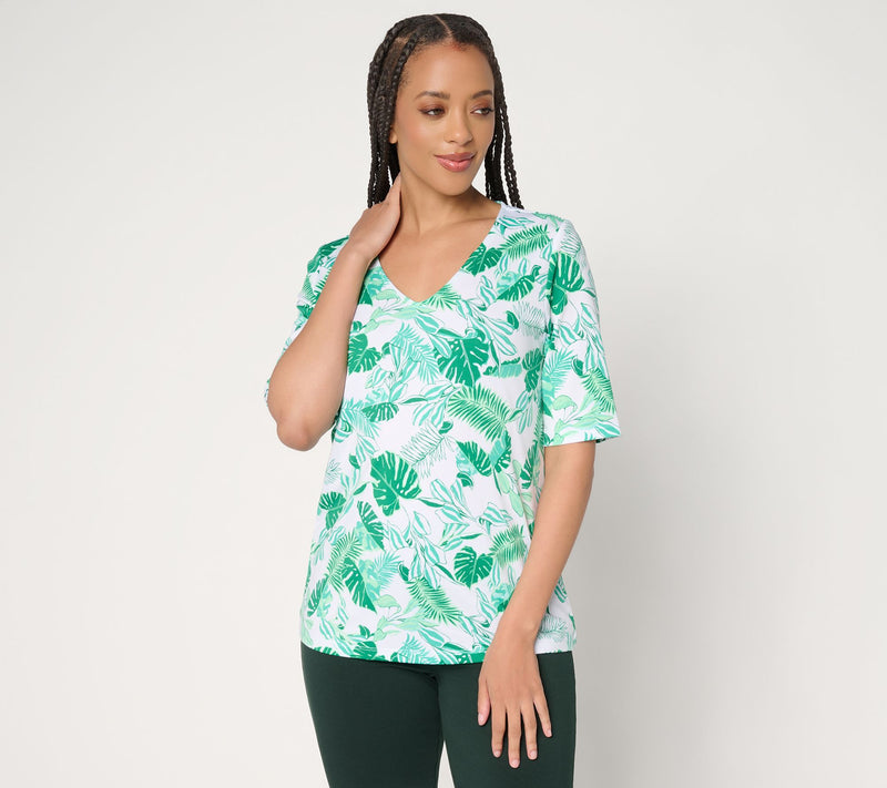 Susan Graver Printed Butterknit V-Neck Elbow Sleeve Top — View 15