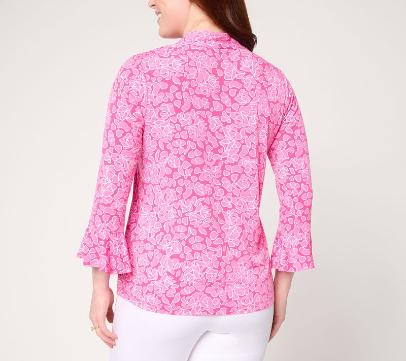 Susan Graver Printed Liquid Knit Voop-Neck Top with Flutter Sleeves — View 4