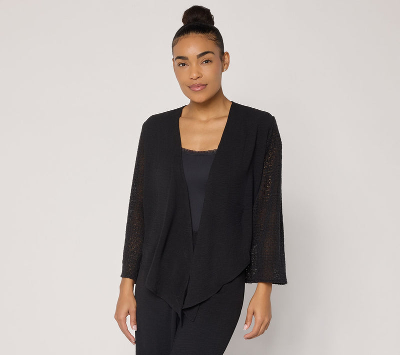 Susan Graver Weekend Woven Cardigan with Crochet Lace — View 11