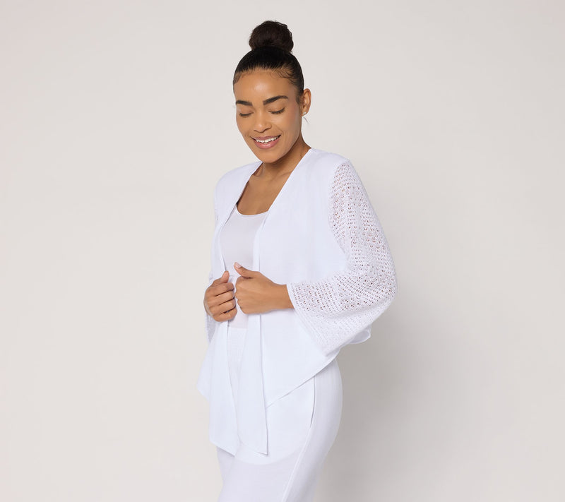 Susan Graver Weekend Woven Cardigan with Crochet Lace — View 12