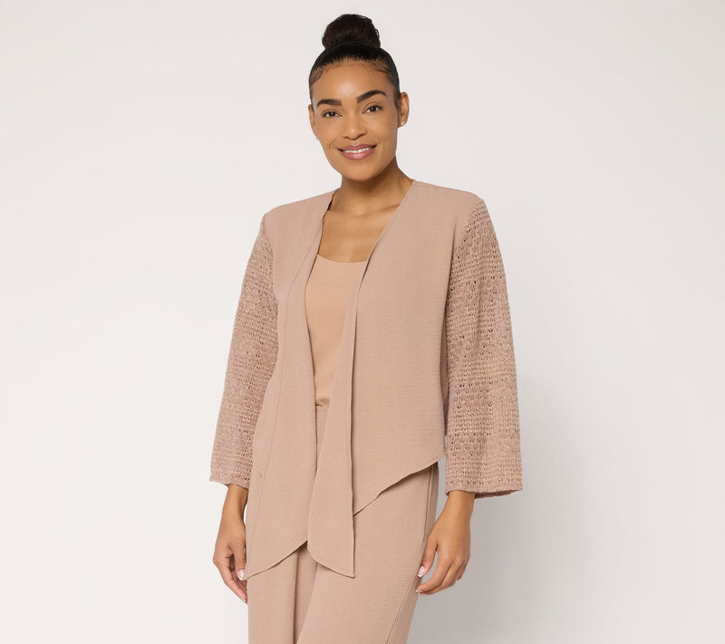 Susan Graver Weekend Woven Cardigan with Crochet Lace — View 13