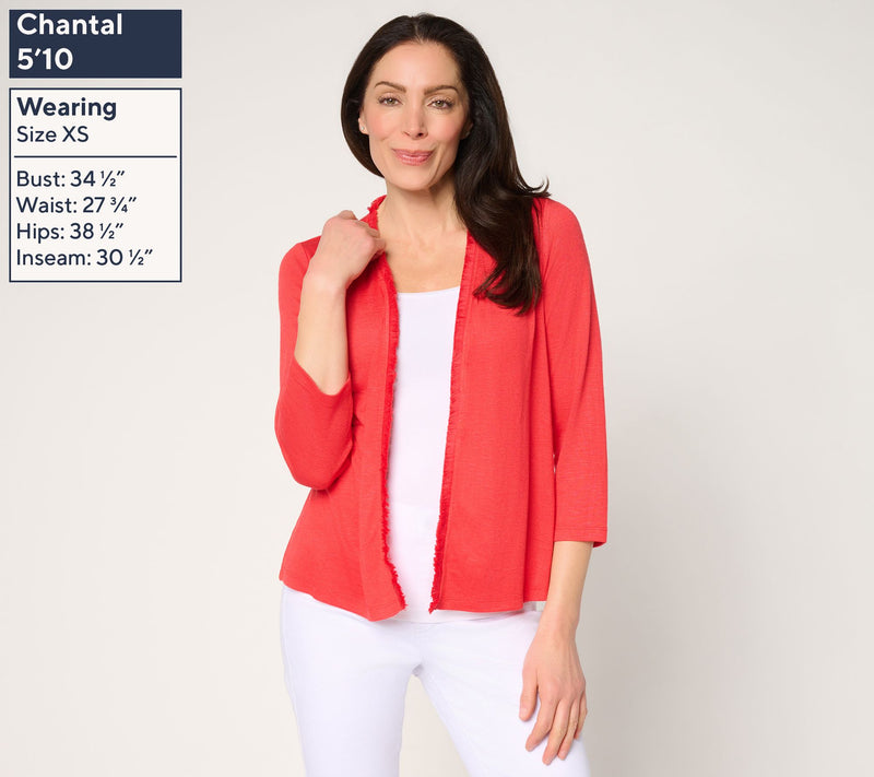 Susan Graver Cotton Slub Knit 3/4 Sleeve Shrug — View 3