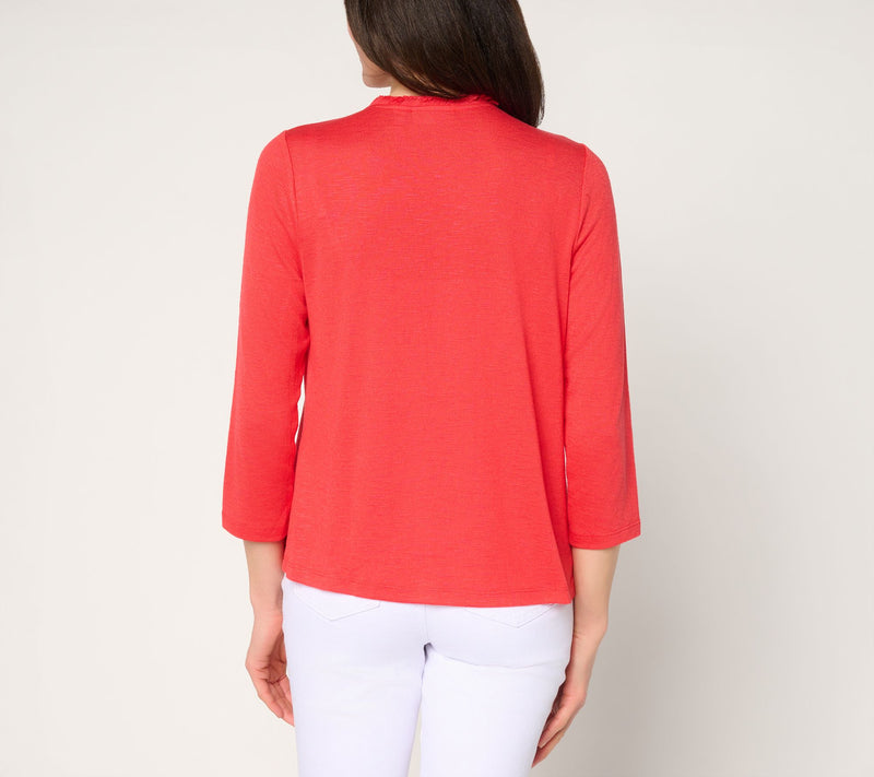 Susan Graver Cotton Slub Knit 3/4 Sleeve Shrug — View 4