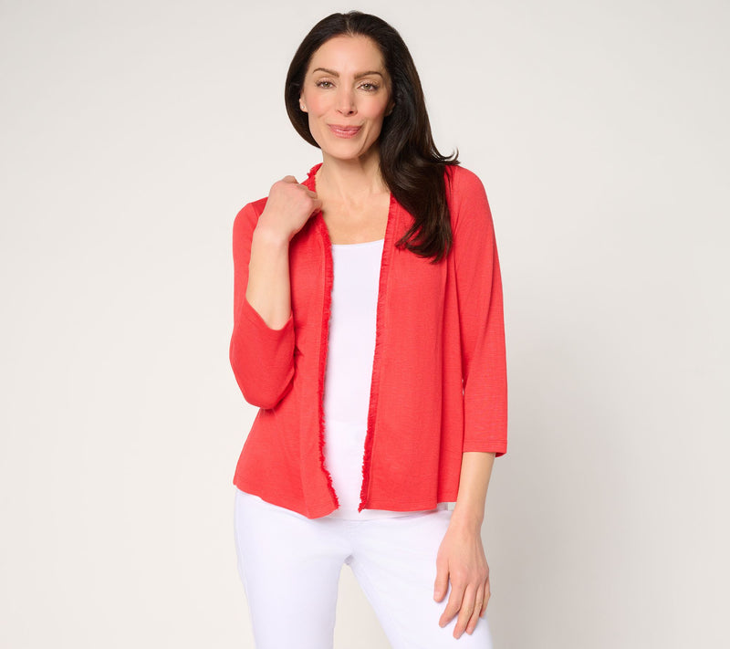 Susan Graver Cotton Slub Knit 3/4 Sleeve Shrug — View 14