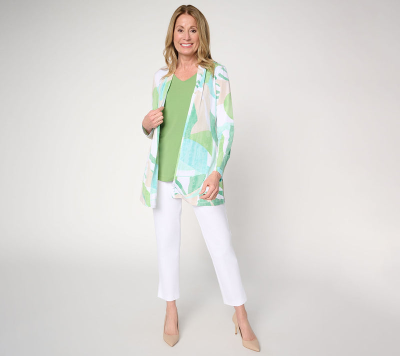 Susan Graver Regular Printed Liquid Knit Cardigan with Solid Tank Set — View 7