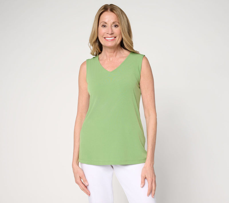 Susan Graver Petite Printed Liquid Knit Cardigan with Solid Tank Set — View 14