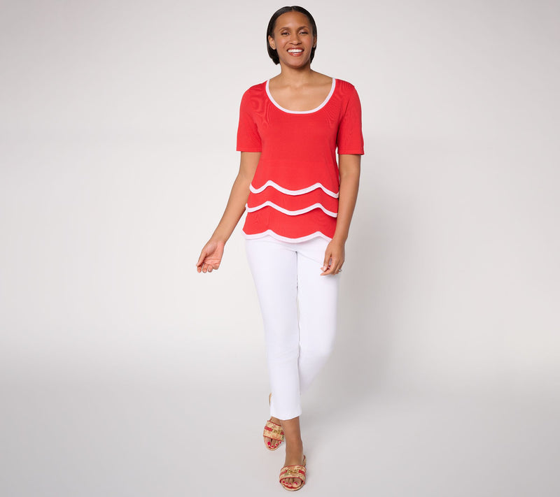 Susan Graver Tiered Scoop Neck Elbow Sleeve Sweater — View 5