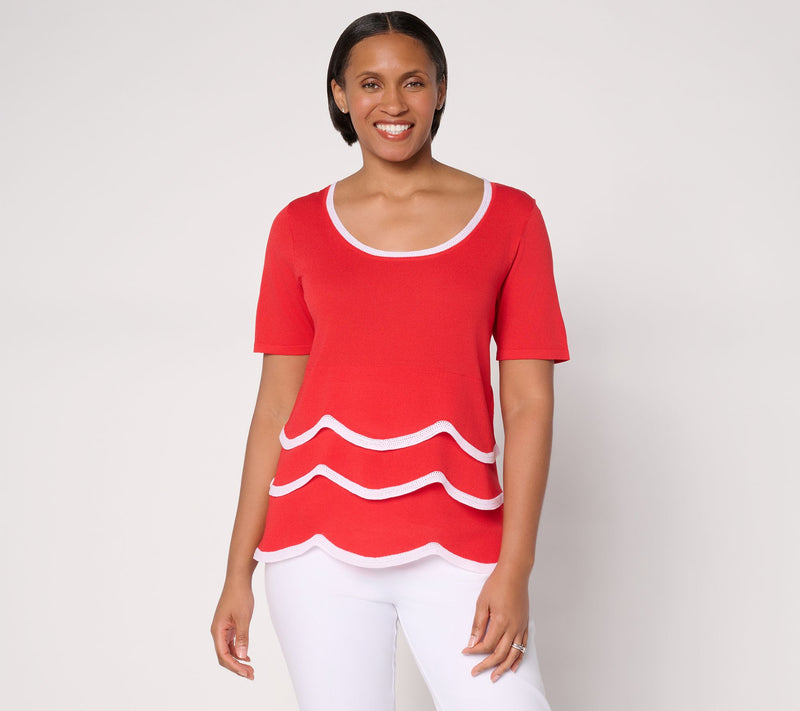 Susan Graver Tiered Scoop Neck Elbow Sleeve Sweater — Main view