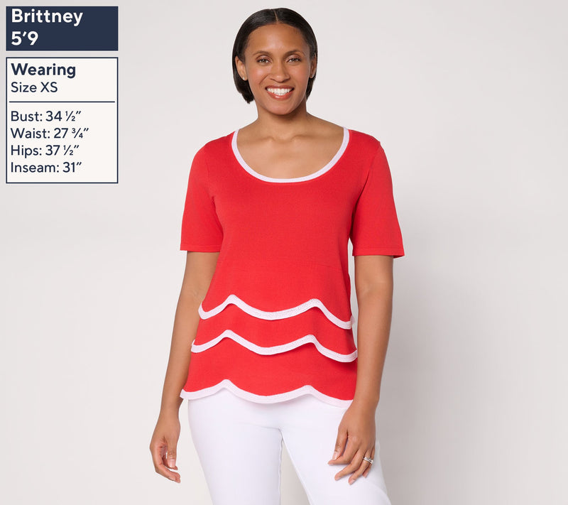 Susan Graver Tiered Scoop Neck Elbow Sleeve Sweater — View 3