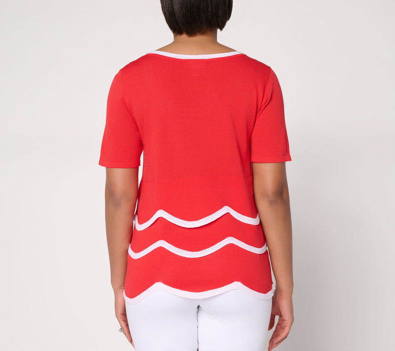Susan Graver Tiered Scoop Neck Elbow Sleeve Sweater — View 4