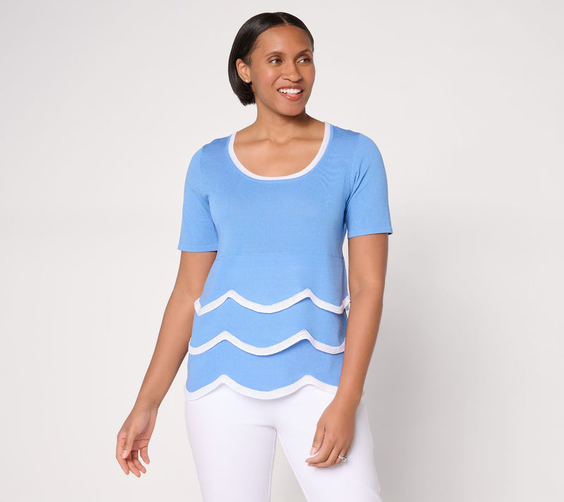 Susan Graver Tiered Scoop Neck Elbow Sleeve Sweater — View 12