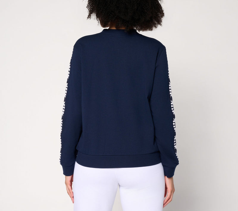 Susan Graver Weekend French Terry Zip-Front Jacket w/ Crochet Detail — View 4
