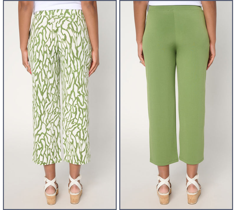 Susan Graver Petite Liquid Knit Set of 2 Print & Solid Crop Pants — View 12