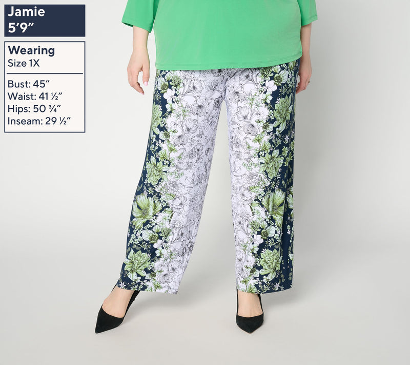 Susan Graver Petite Printed Liquid Knit Wide Leg Panta — View 2