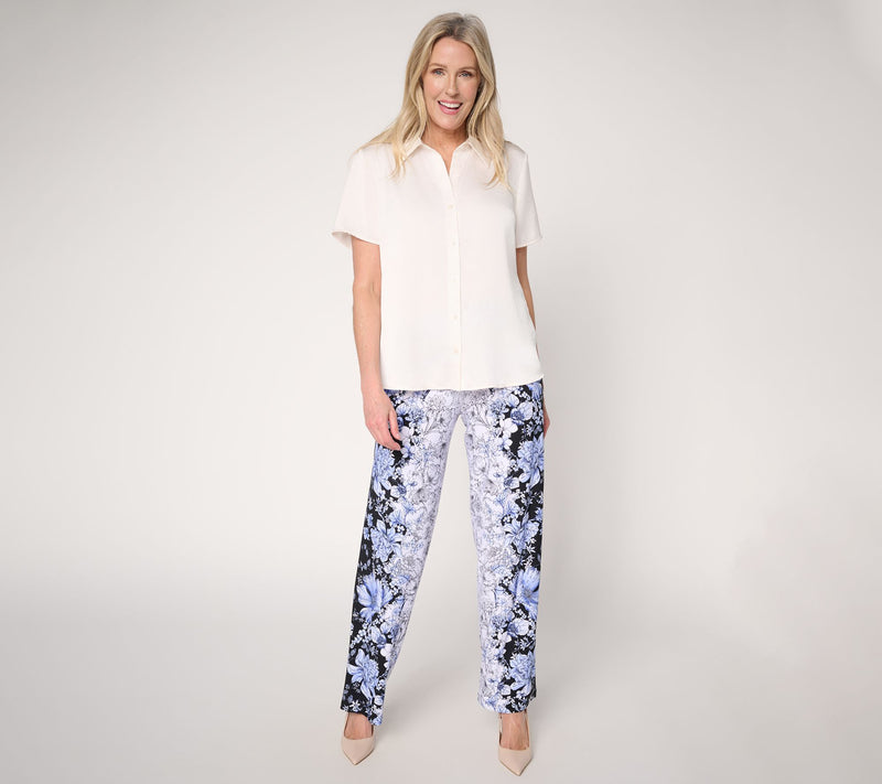 Susan Graver Petite Printed Liquid Knit Wide Leg Panta — View 5