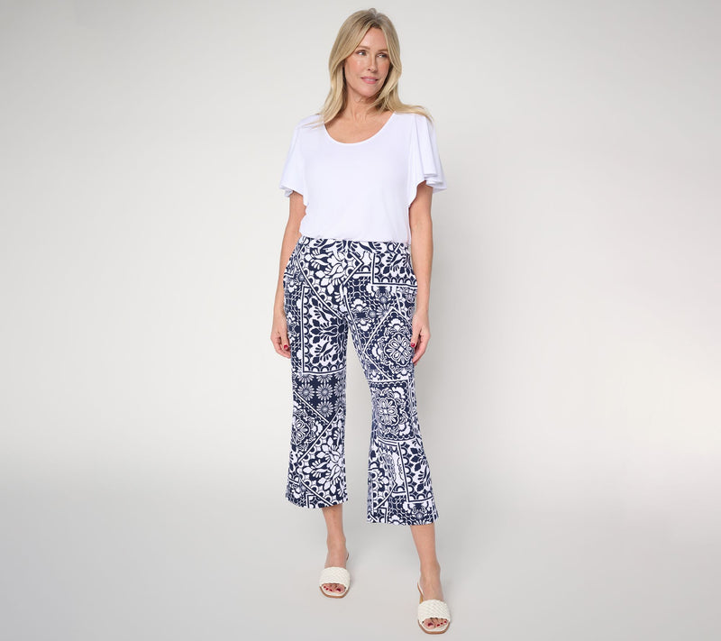Susan Graver Petite Printed Liquid Knit Straight Leg Crop Pant — View 5
