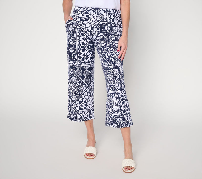 Susan Graver Petite Printed Liquid Knit Straight Leg Crop Pant — Main view