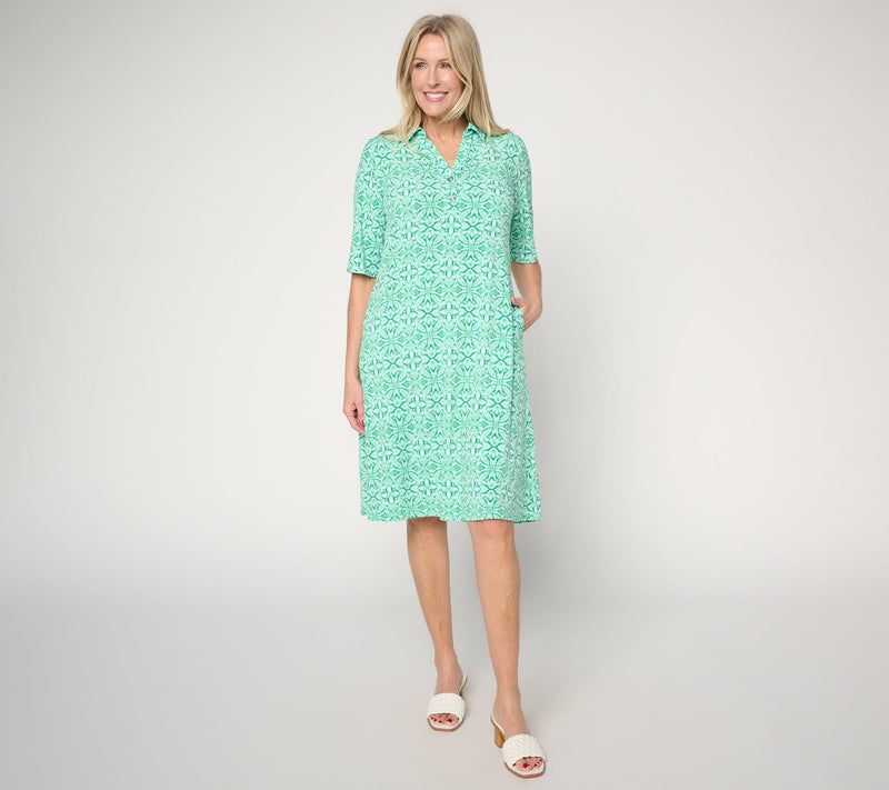 Susan Graver Regular Printed Liquid Knit Dress with Collar — View 10