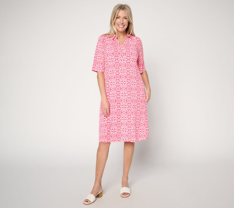 Susan Graver Regular Printed Liquid Knit Dress with Collar — View 11