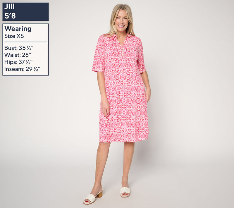 Susan Graver Regular Printed Liquid Knit Dress with Collar — View 3