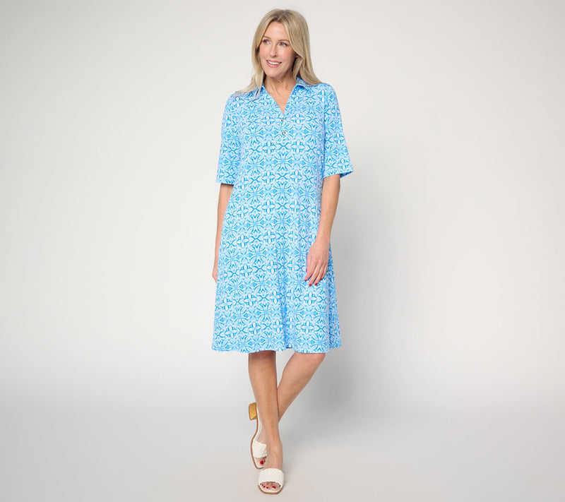 Susan Graver Petite Printed Liquid Knit Dress with Collar — View 9