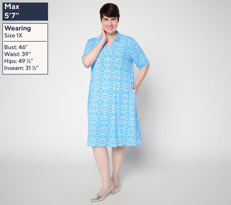 Susan Graver Petite Printed Liquid Knit Dress with Collar — View 2
