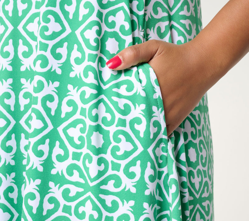 Susan Graver Regular Printed Liquid Knit A-Line Dress with Back Tie — View 14