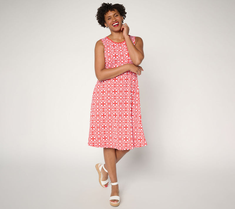 Susan Graver Regular Printed Liquid Knit A-Line Dress with Back Tie — View 9
