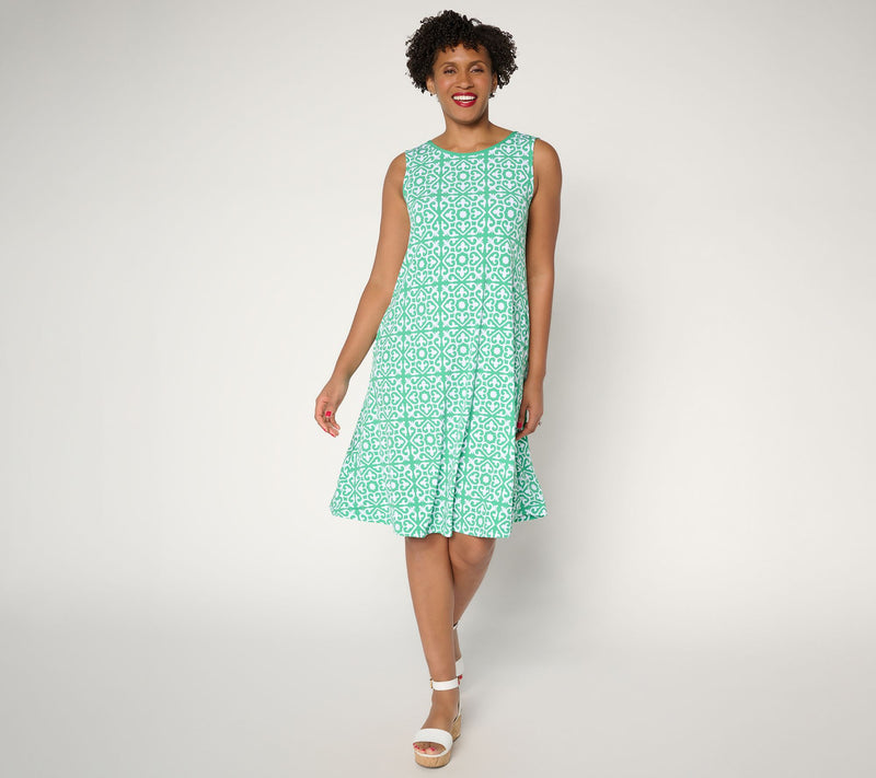 Susan Graver Regular Printed Liquid Knit A-Line Dress with Back Tie — View 7