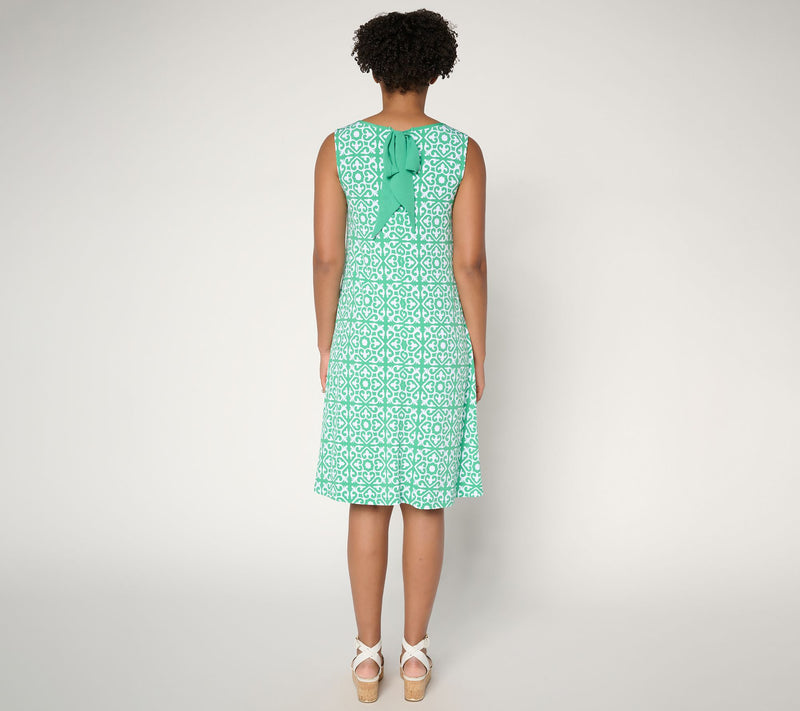 Susan Graver Petite Printed Liquid Knit A-Line Dress with Back Tie — View 12