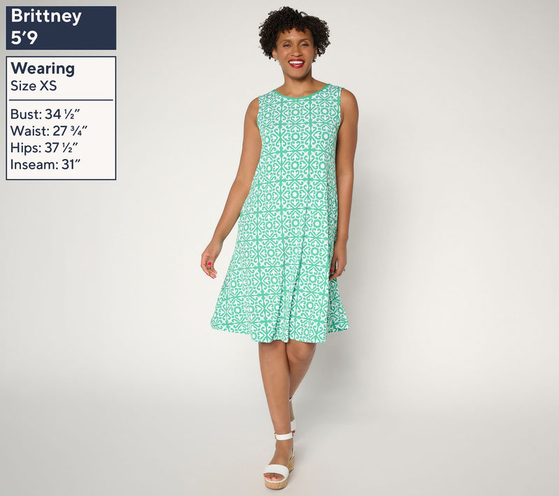 Susan Graver Petite Printed Liquid Knit A-Line Dress with Back Tie — View 11